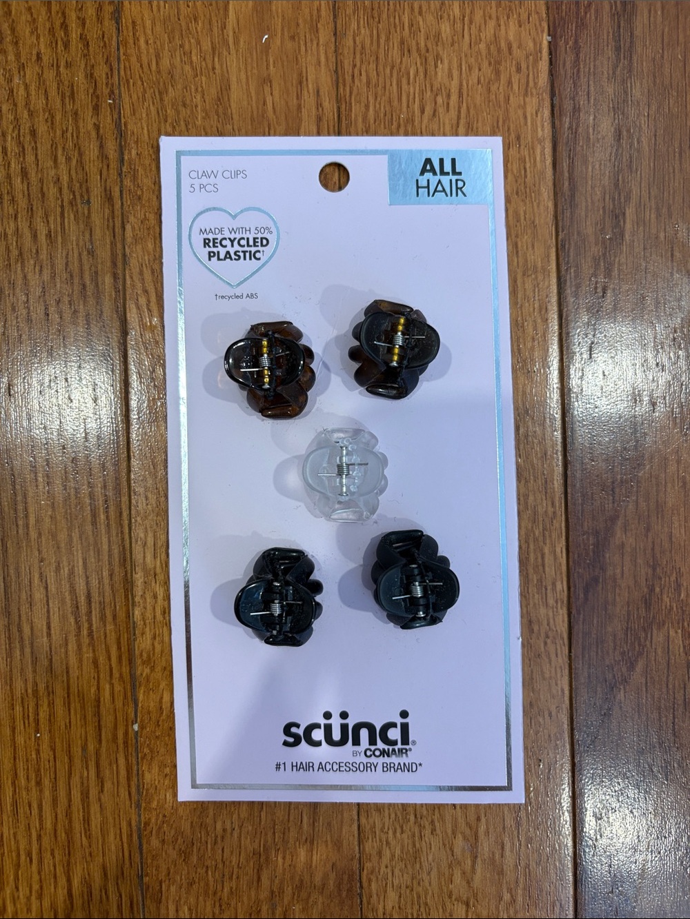 scunci Mini Flower Claw Clips - Black, Brown & Clear - Pack of 5